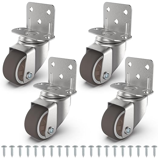 1" Small L-Shaped Plate Casters, Swivel Furniture Wheels, TPR Silent, Mounting by Unknown