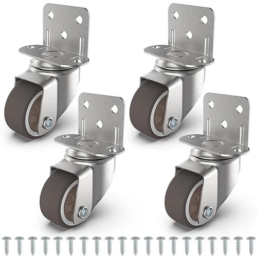 1" Small L-Shaped Plate Casters, Swivel Furniture Wheels, TPR Silent, Mounting by Unknown