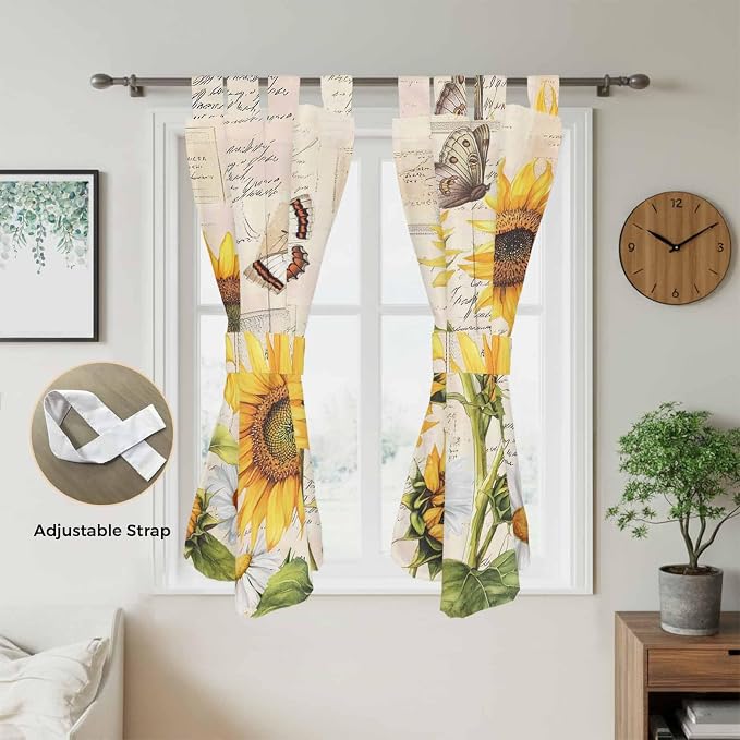 Yellow Sunflowers Bathroom Curtains 63 Inch Length, Window Curtains Tab Top - Image 5