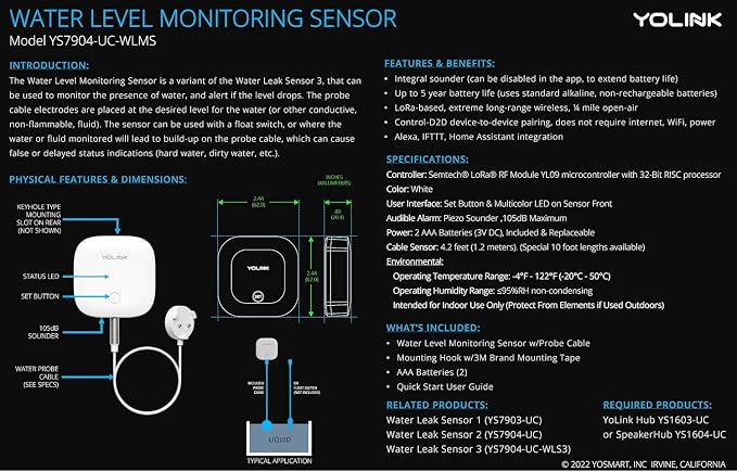 YoLink Water Level Monitoring Sensor, Well Water Level, Water Tank Fish Tank - Image 8