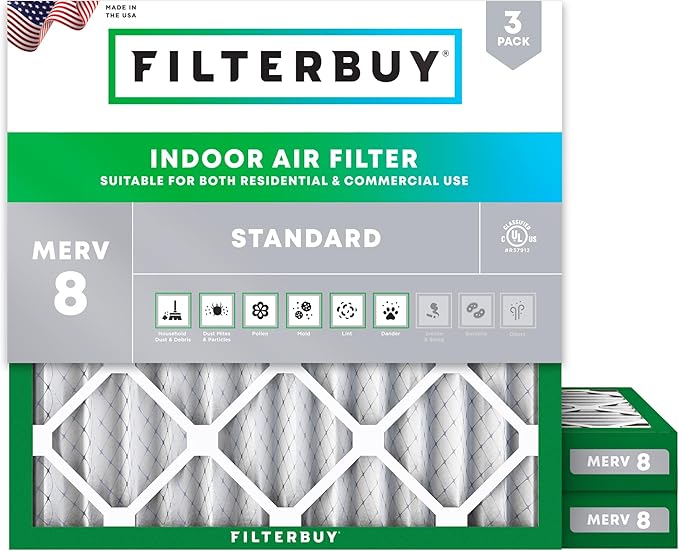 Filterbuy 18x18x2 Air Filter MERV 8 Essential Dust & Allergy Defense, by Filterbuy