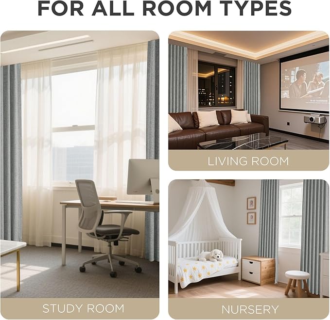 Joydeco Blackout Curtains for Bedroom - 63 Inch Long 100% Light Blocking 2 Panels Light Grey Drapes, Thermal Insulated Room Darkening Curtains, Linen Textured for Living Room, Rod Pocket & Back Tabs