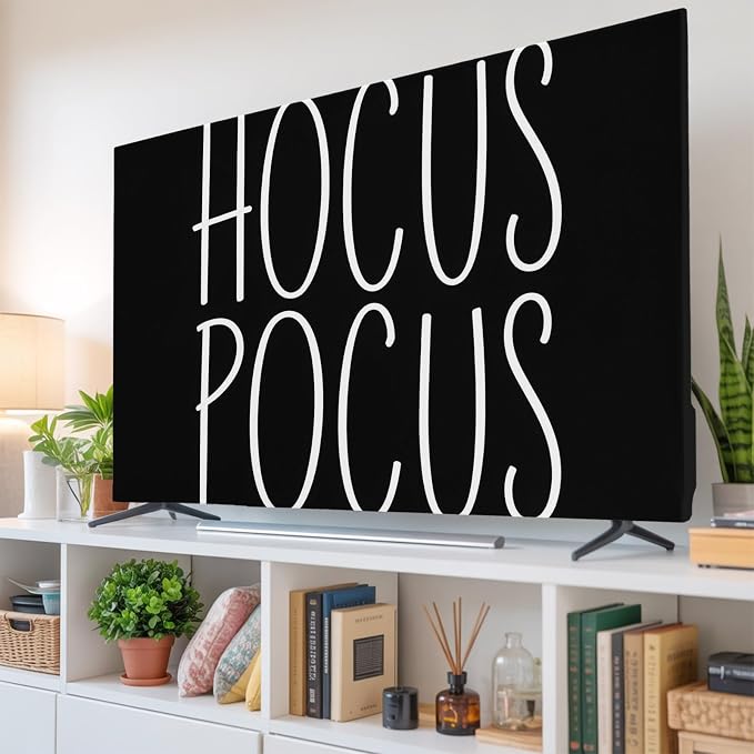 Halloween White Text on Black Indoor TV Cover, Elastic TV Screen Protector - Image 6