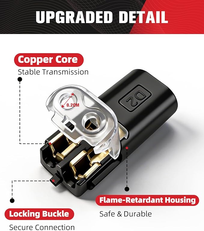 50pcs Double Wire Plug in Connector, 18-22AWG 2 Pin Low Voltage Wire Connectors - Image 5