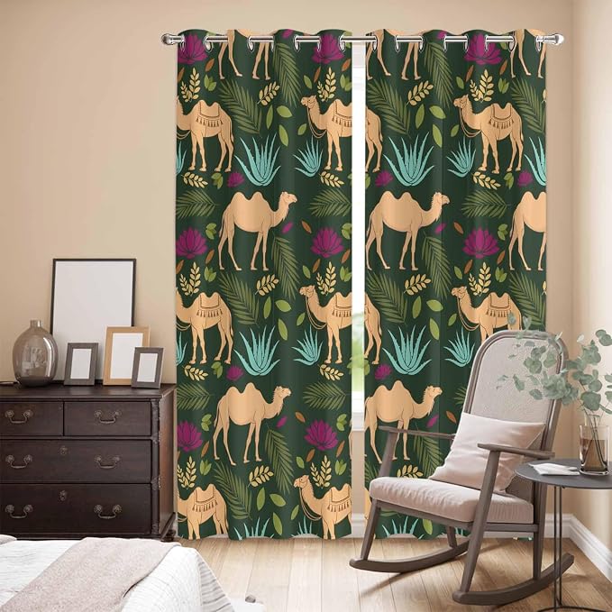 2 Panel Kitchen Cafe Curtains, Retro Desert Camel Sunlight Filtering Nature Air - Image 3