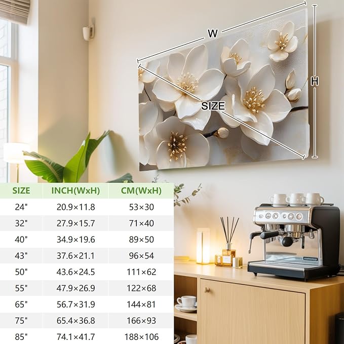 Spring Flower White Tulip Indoor TV Cover, Elastic TV Screen Protector - Image 3