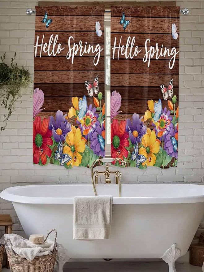 Spring Flowers Bedroom Curtains 63 Inches length, Watercolor Farmhouse Colorful - Image 7