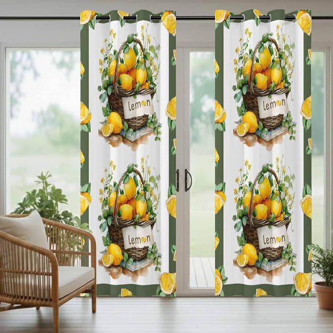 Lemon Outdoor Curtains for Patio Lemons Baskets Summer Tropical Plant - Image 6