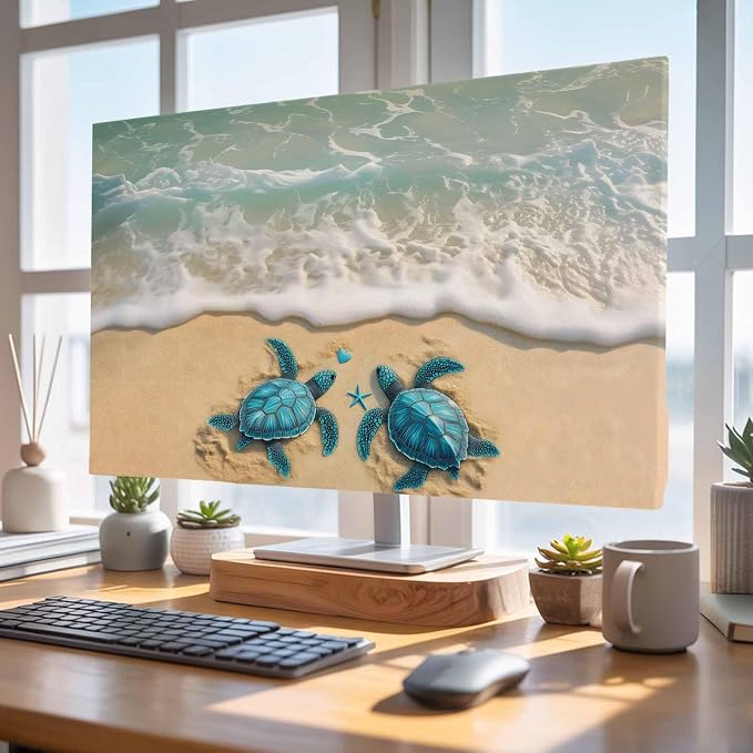 Blue Sea Turtle Summer Beach Indoor TV Cover, Elastic TV Screen Protector Teal - Image 4