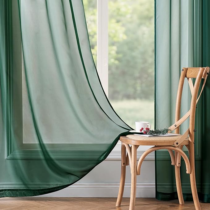 MIULEE 2 Panels Christmas Solid Color Sheer Window Curtains Elegant Window Voile Panels/Drapes/Treatment for Bedroom Living Room (54X96 Inches Hunter Green)