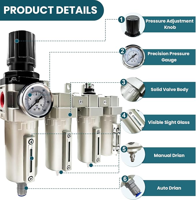 Upgraded 1/2" NPT Industrial Grade 4 Stage Air Drying System, Particulate Filter - Image 3