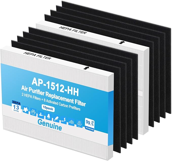 Upgraded AP-1512HH Replacement Filter Set, 2 HEPA + 8 Carbon Filters, Compatible by GRNFILReplacementFilter