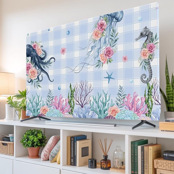 Ocean Jellyfish Seahorse Octopus Indoor TV Cover, Elastic TV Screen Protector - Image 6