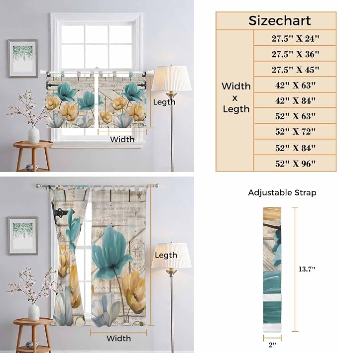 Watercolor Flowers Bedroom Curtains 72 Inch Length, Window Curtains Tab Top - Image 8