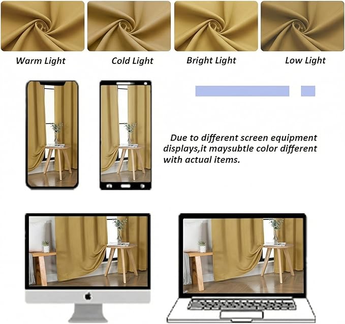 Simplebrand Ava Bright Gold Blackout Curtains for Bedroom 84 Inch Length 2 Panels Set, Solid Thermal Insulated Privacy Nursery Window Treatment Curtains Blackout Drapes, W40 x L84 Inch, Bright Gold