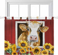 Cows Sunflowers Kitchen Curtains 45 Inch Length, Short Cafe Window Curtains Tab by Unknown