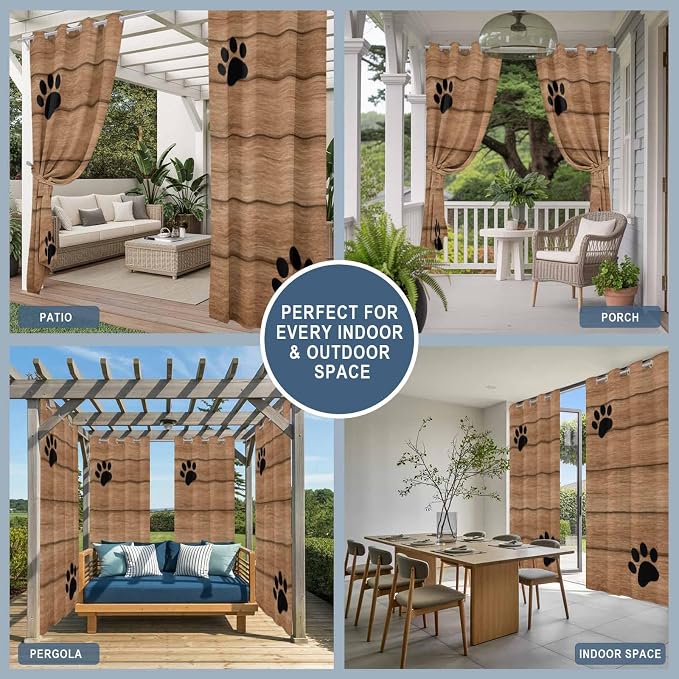Wood Grain Outdoor Curtains for Patio Claws Animals Wooden Vintage Waterproof - Image 8