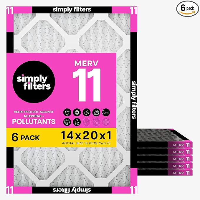 Simply 14x20x1 Air Filter, Merv 11, MPR 1000, 6 Pack, Furnace Air Filter by SimplyFilters