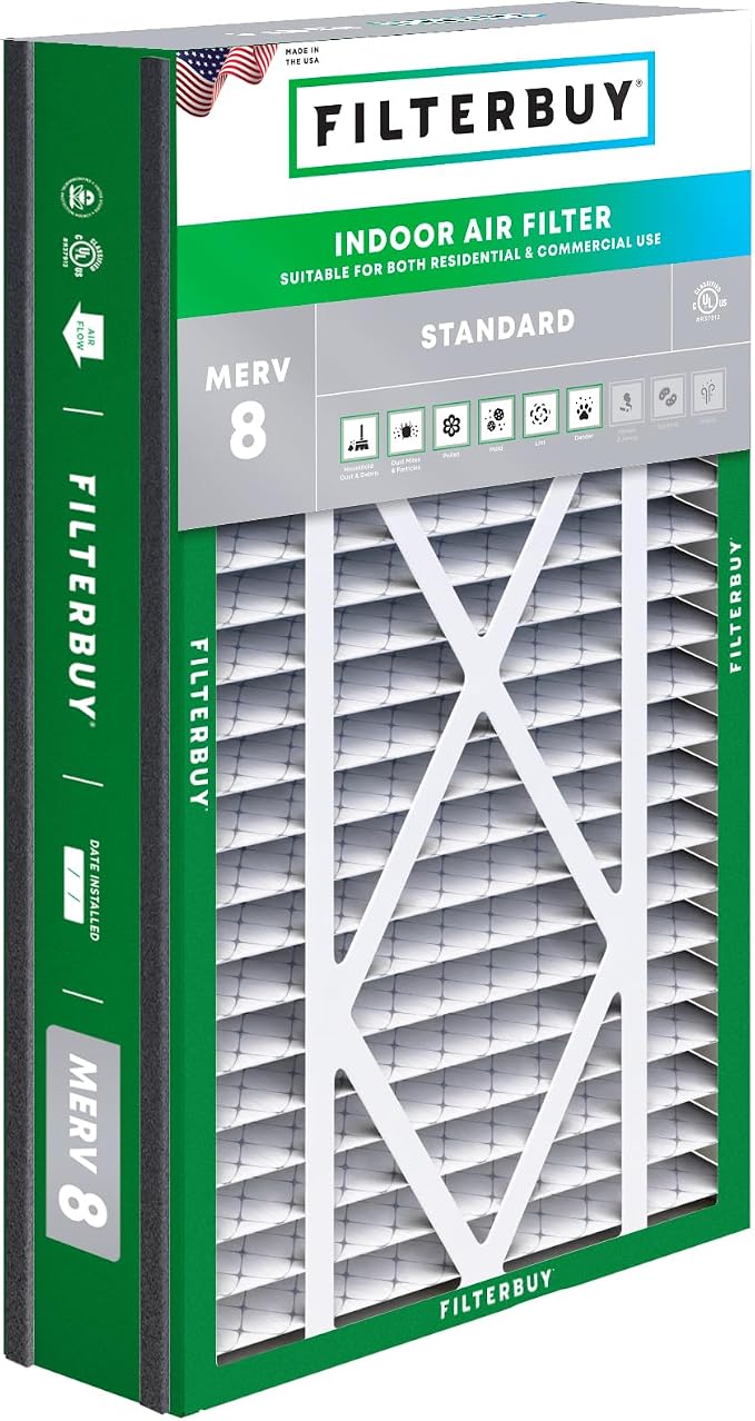 Filterbuy 16x25x3 Air Filter MERV 8 Essential Dust & Allergy Defense, by Filterbuy