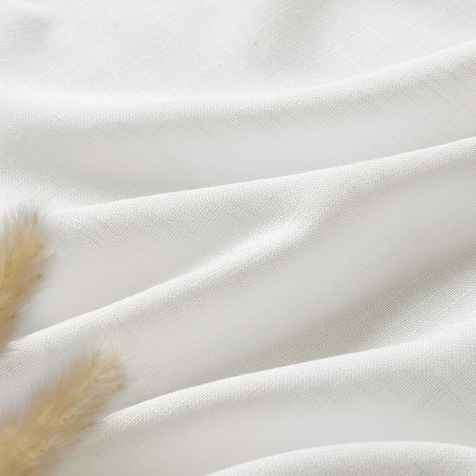 Linen Off White Curtains 144 inch Extra Long for Living Room Back Tab Light Filtering Semi Sheer Drapes Modern Farmhouse Coastal White Cotton Textured Curtain for Floor to Ceiling Window 12 FT