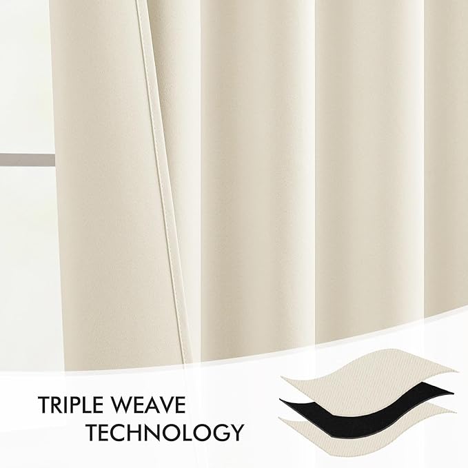 MIULEE Beige White Back Tab Blackout Curtains 84 Inch Length 2 Panels Set for Living Room Bedroom Privacy, Rod Pocket/Pinch Pleat Thermal Insulated Room Darkening Pleated Light Blocking Drapes