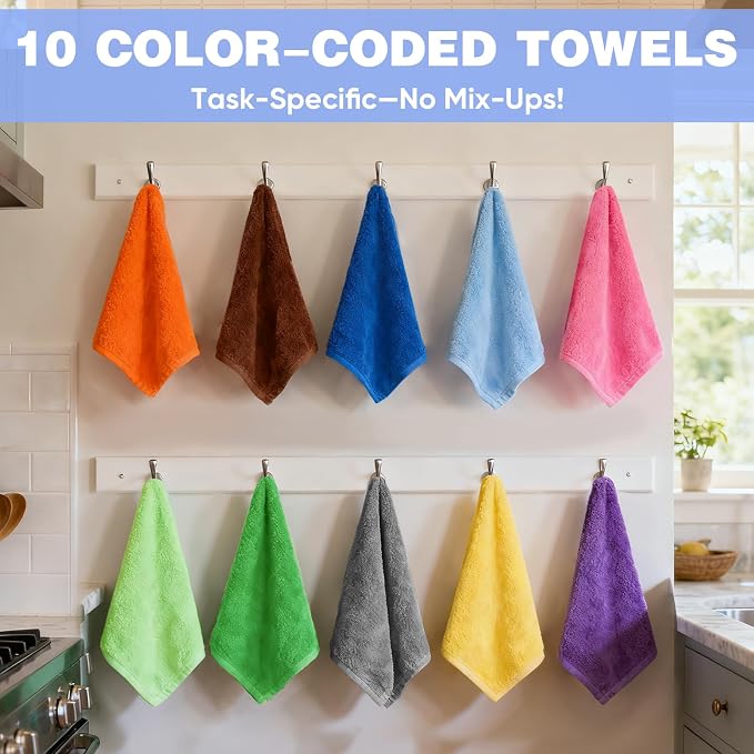TEAWOO 10 Colors Microfiber Cleaning Cloths, 10 Pack Assorted Cleaning Rags - Image 2