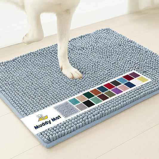 Muddy Mat® | Super Absorbent Door Mat Indoor, Microfiber Quick Dry Chenille Entryway Rug, Non-Slip Front Door Mat, Indoor Mats for Entryway, Machine Washable Pet Rug, Baby Blue 19"X30"