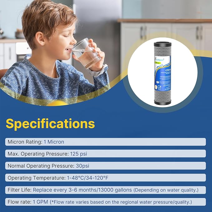 EXCELPURE 1 Micron 10" x 2.5" Whole House CTO Carbon Water Filter Cartridge - Image 8