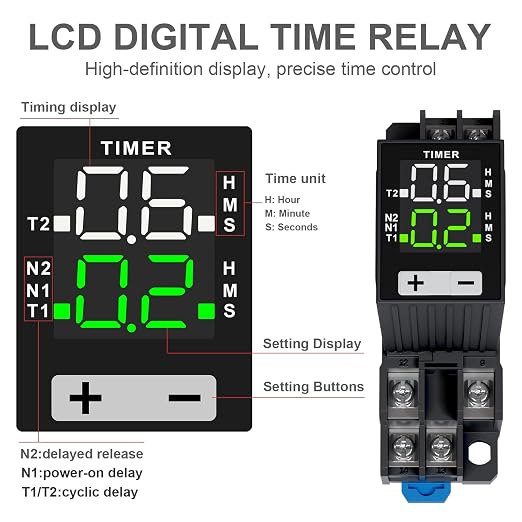 LCD Digital Display Time Relay, Dual Time Delay Relay, DPDT 12 VDC - Image 2