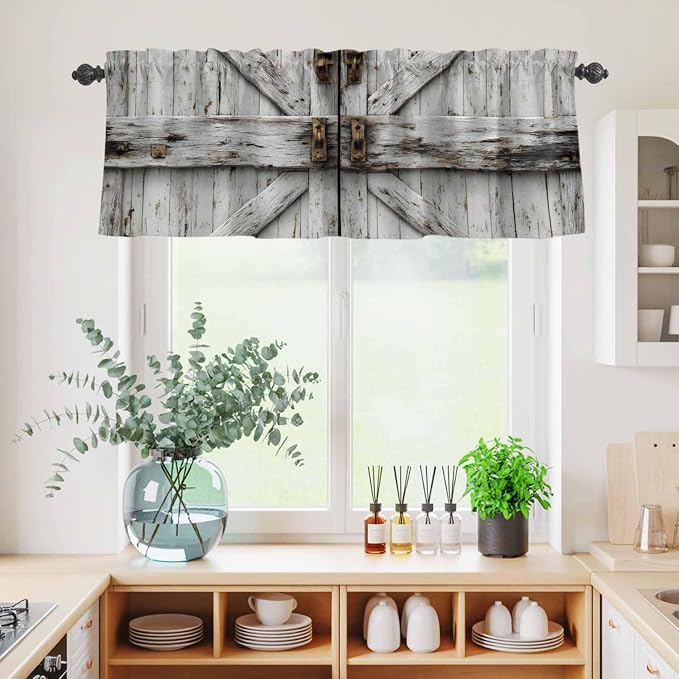 Kitchen Curtains Tiers and Valance Set of 3, Vintage Gate Light Filtering - Image 4