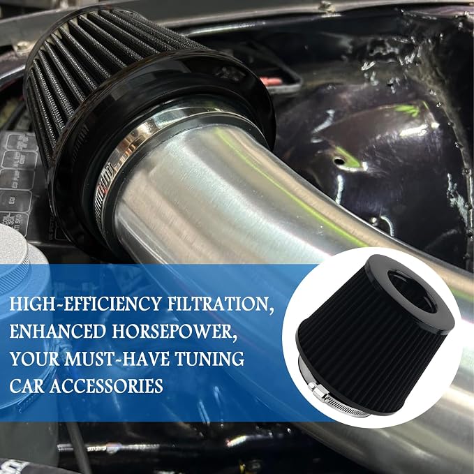 Cold Air Intake Filter with 76, 102mm Adapter Ring, Round Cone Air Filter - Image 5