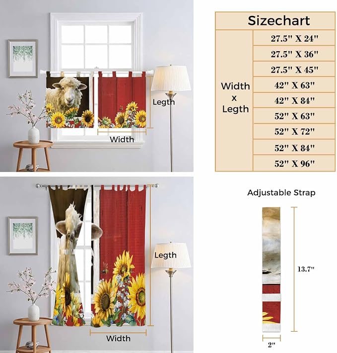 Sheep Flowers Living Room Curtains 84 Inch Length, Window Curtains Tab Top - Image 8