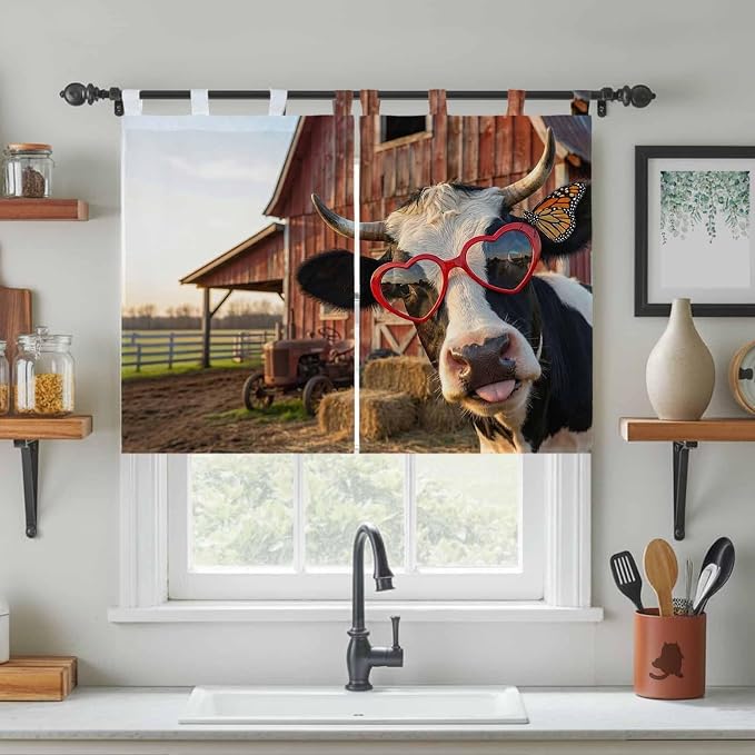 Farm Cows Bedroom Curtains 63 Inch Length, Window Curtains Tab Top, Farmhouse - Image 3