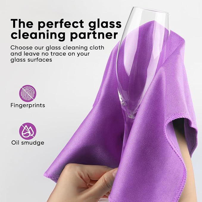HOMEXCEL Microfiber Glass Cleaning Cloth 12 PK, Lint Free Streak Free, Reusable - Image 3