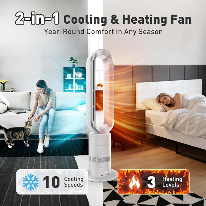Xcity TP18Pro Bladeless Tower Fan, 2-in-1 Heater & Cooling Fan, 10 Cooling + 3 - Image 4