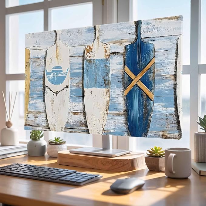 Ocean Nautical Theme Wood Grain Indoor TV Cover, Elastic TV Screen Protector - Image 4