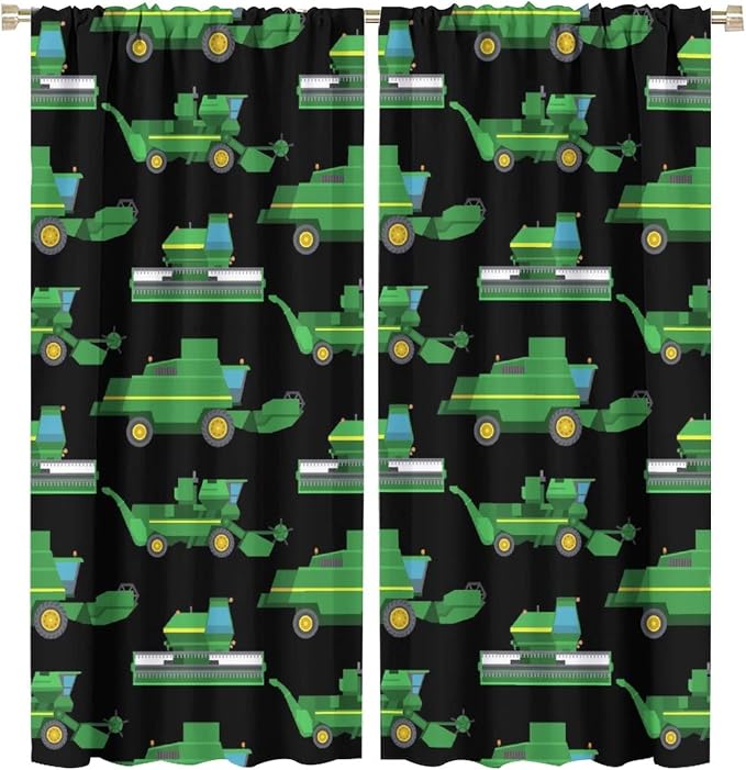Kids Agriculture Machine Window Curtains, Farm Equipment Tractors Transport by SHElifestyle