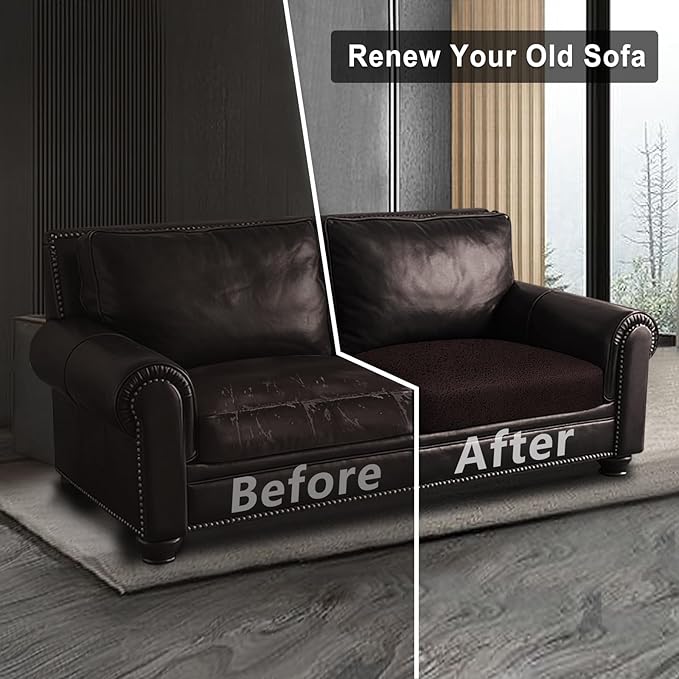 Leather Look Couch Cushion Covers Sofa Seat Slipcovers Sets Couches Furniture Protector for Sectional Armchair Loveseat Pets Kids Stretch Spandex Fabric (1 Cushion Loveseat, Chocolate)