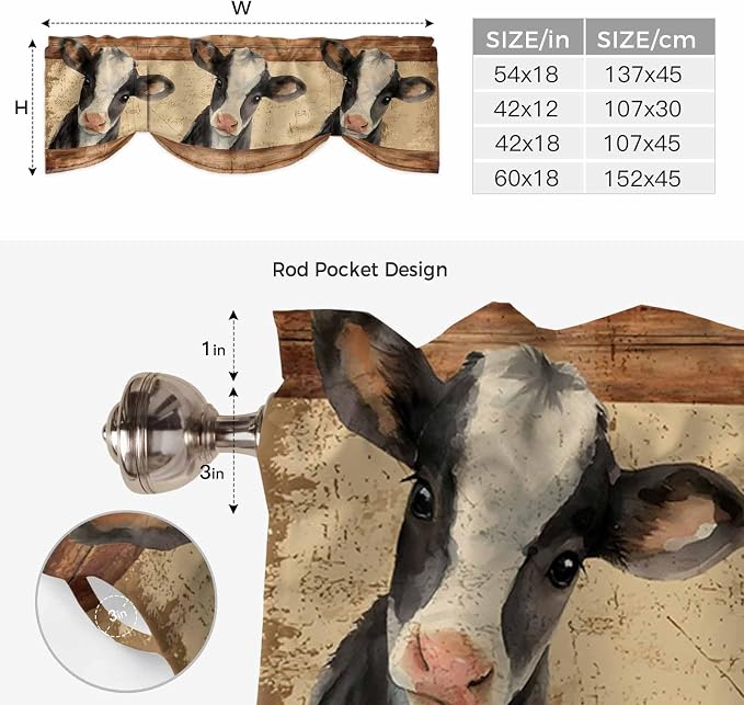 Farmhouse Cow Tie Up Valance Curtains - Image 6