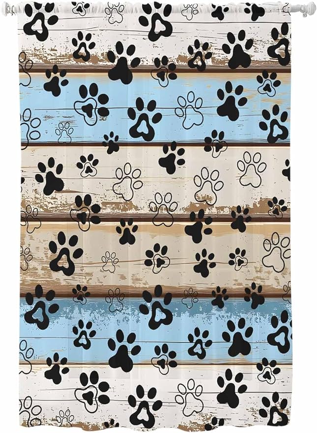 Sheer Curtains 63 Inch Length, Vintage Farmhouse Rustic Wooden Grain Privacy by Unknown