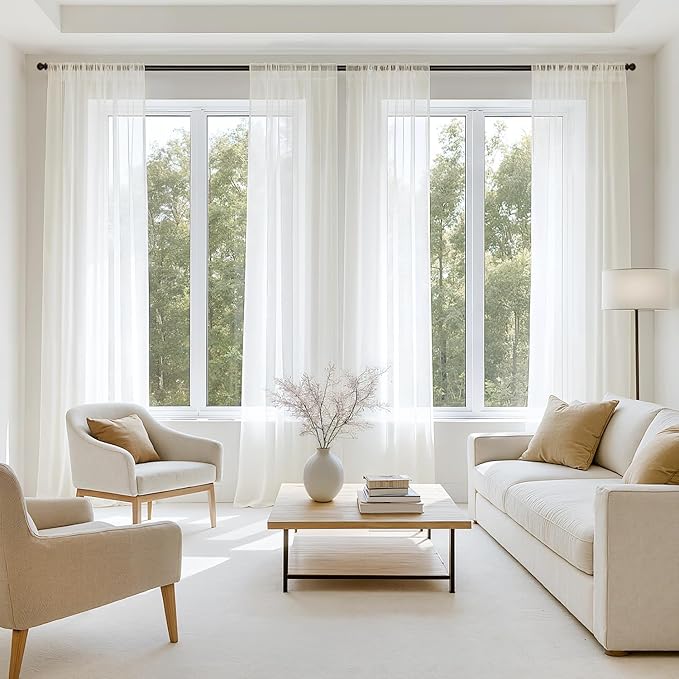 MIULEE Ivory Sheer Curtains 108 Inches Long, 4 Panels Set, Light Filtering Rod Pocket Voile Drapes for Living Room and Bedroom, Airy Soft Fabric Window Treatments, 42 x 108 Inches