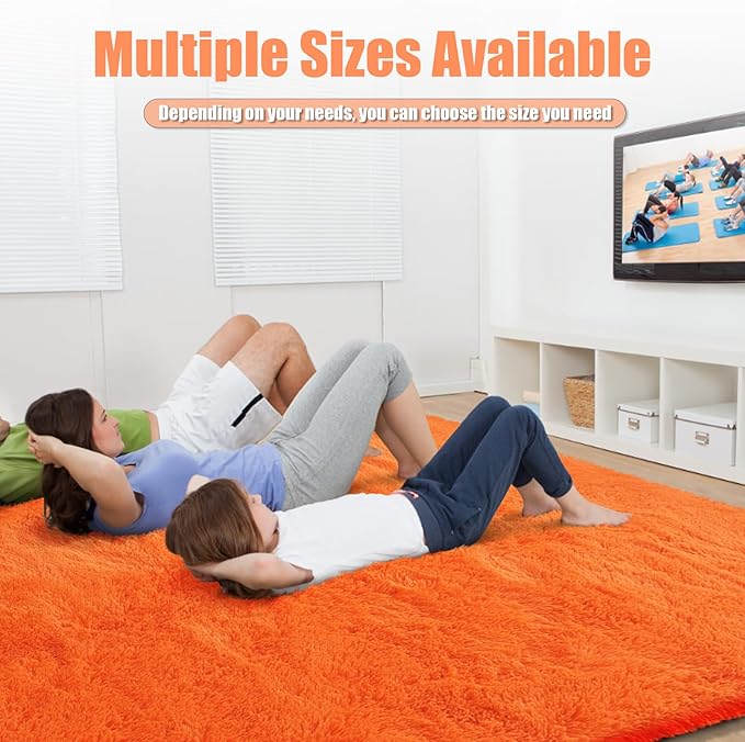 Shag Area Rug for Bedroom 4x6,Orange Fluffy Area Rugs for Living Room,Soft Fuzzy Rug Non-Shedding Indoor Plush Carpet for Kids Bedroom Nursery Dorm Home Decor