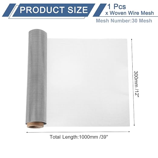 uxcell 30 Mesh 39" x 12" Woven Wire Mesh, 304 Stainless Steel Air Vent Filter - Image 2