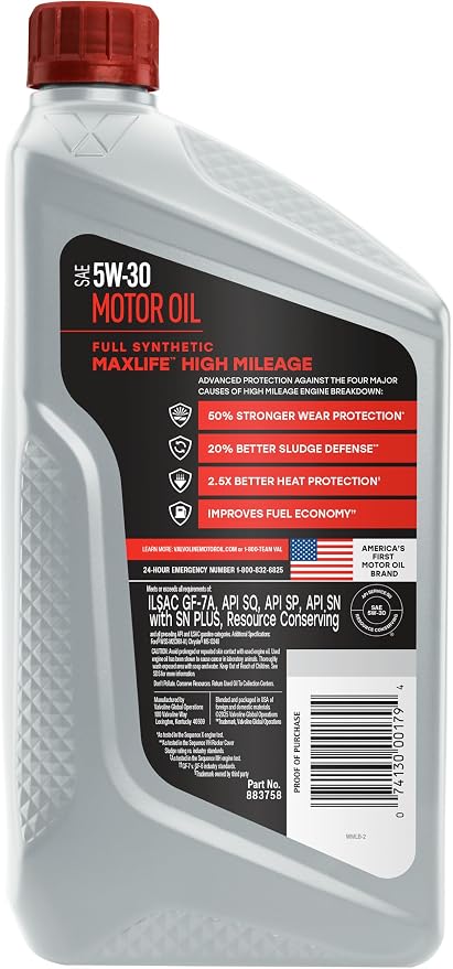 Valvoline MaxLife High Mileage Full Synthetic 5W-30 Motor Oil 1 Quart - Image 2