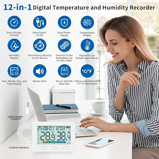 Indoor Temperature and Humidity, Two sensors Inside and Outside USB Export - Image 2