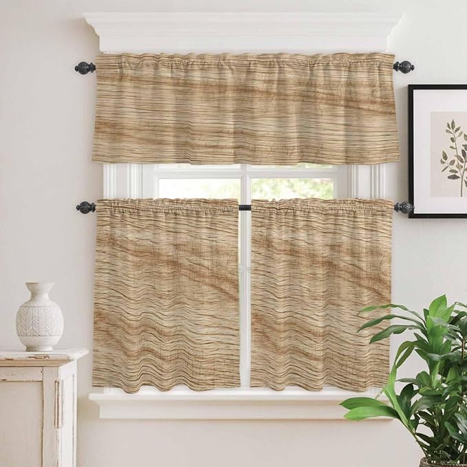 Kitchen Curtains Tiers and Valance Set of 3, Country Farmhouse Light Filtering - Image 2