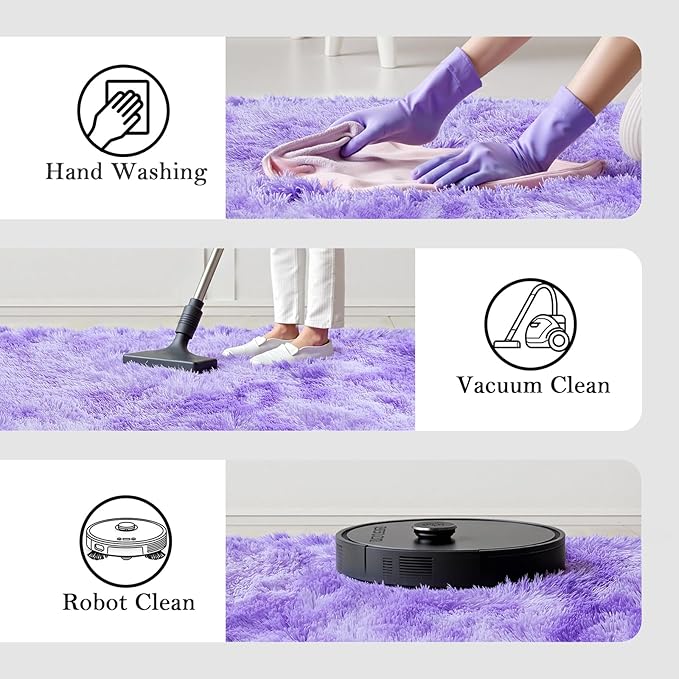 Area Rugs 9x12 Living Room, Large Area Rug Shag Shaggy Carpet Soft Plush Furry Bedside Rug, Machine Washable Area Rugs for Bedroom Kids Girls Boys Anti Slip(9 x 12, Purple Starry)