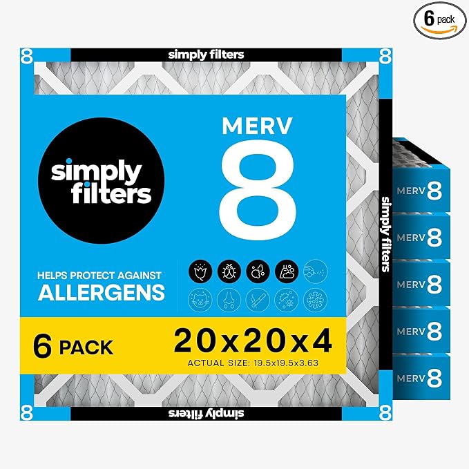 Simply 20x20x4 Air Filter, MERV 8, 6 Pack, Furnace Air Filter by SimplyFilters