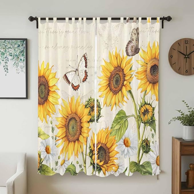 Farm Sunflowers Living Room Curtains 96 Inch Length, Window Curtains Tab Top - Image 2