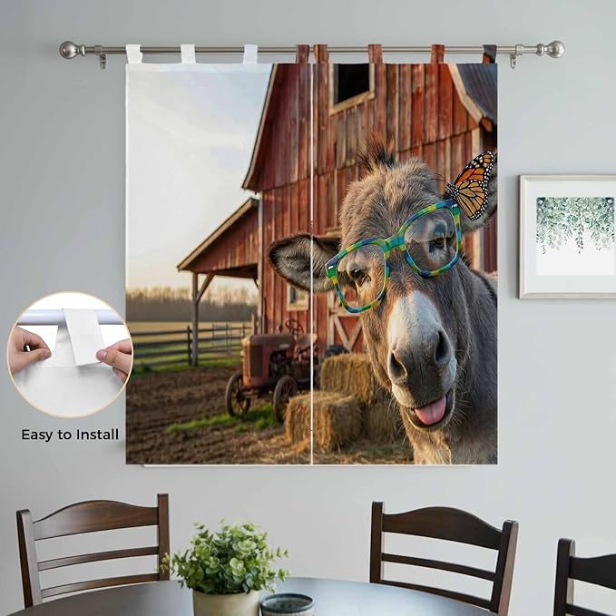 Farm Donkeys Bedroom Curtains 72 Inch Length, Window Curtains Tab Top, - Image 4